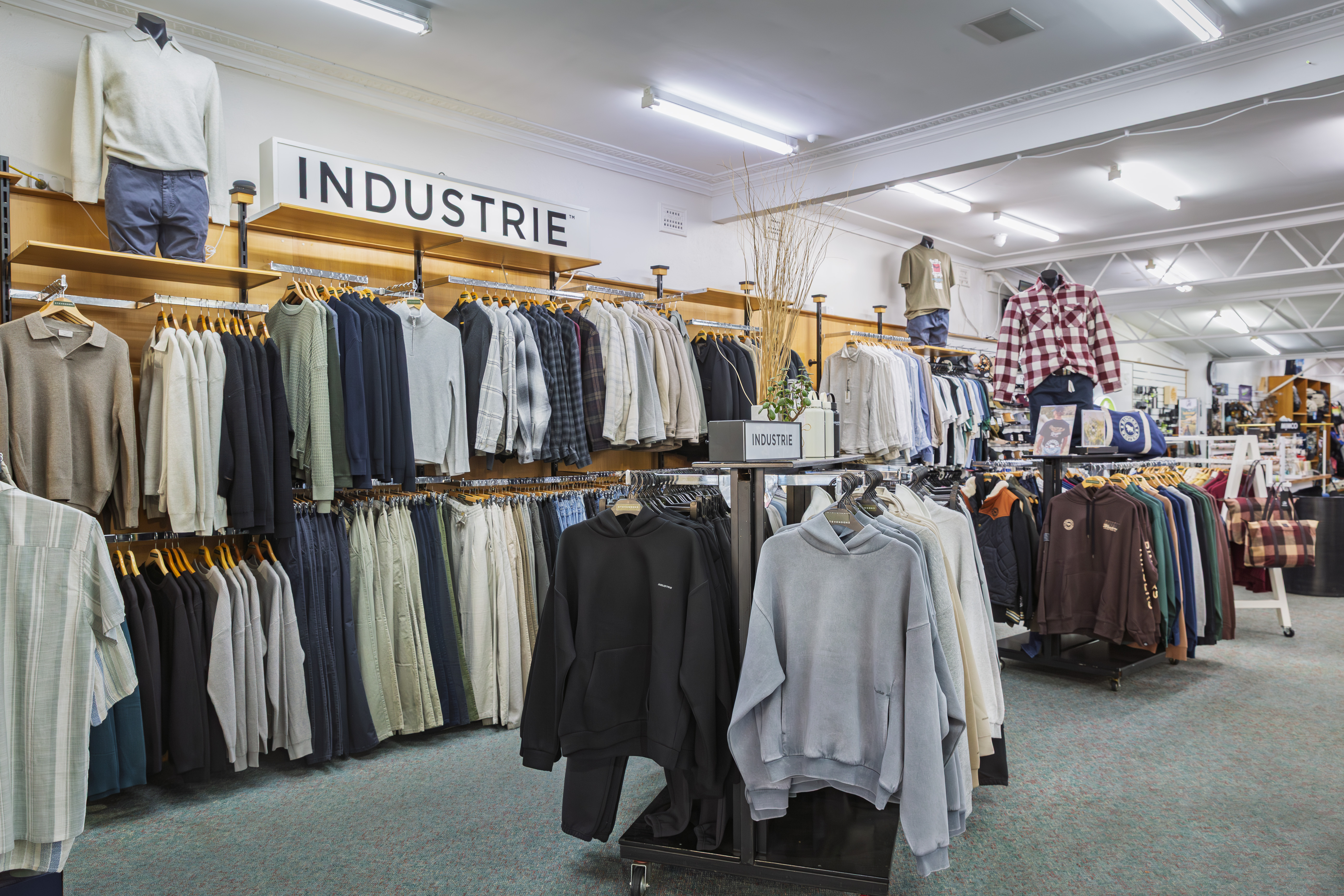 Inside Stevensons The Store — clothing displays and fitout.
