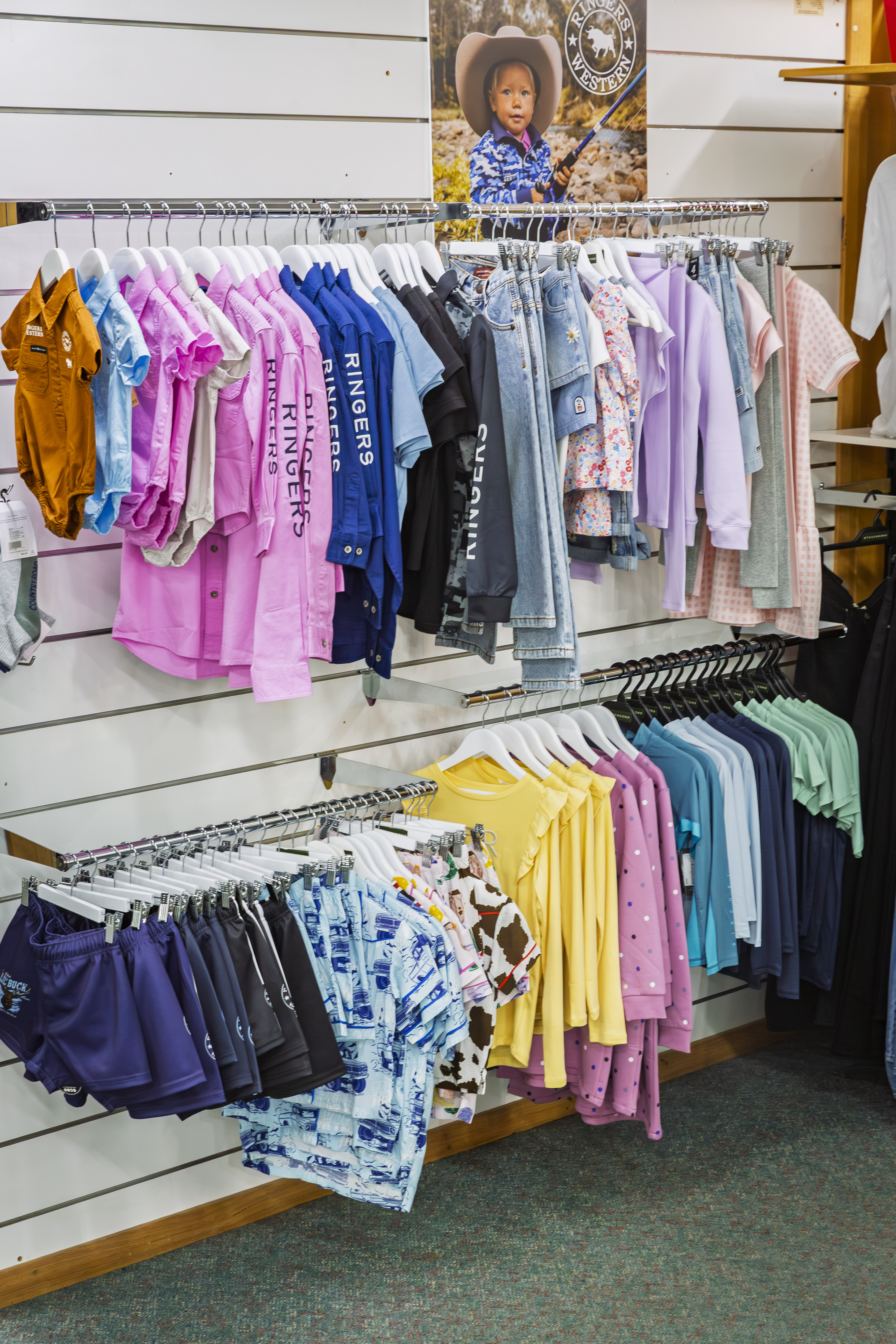 Kids clothing section with Ringers Western and colourful children's wear.